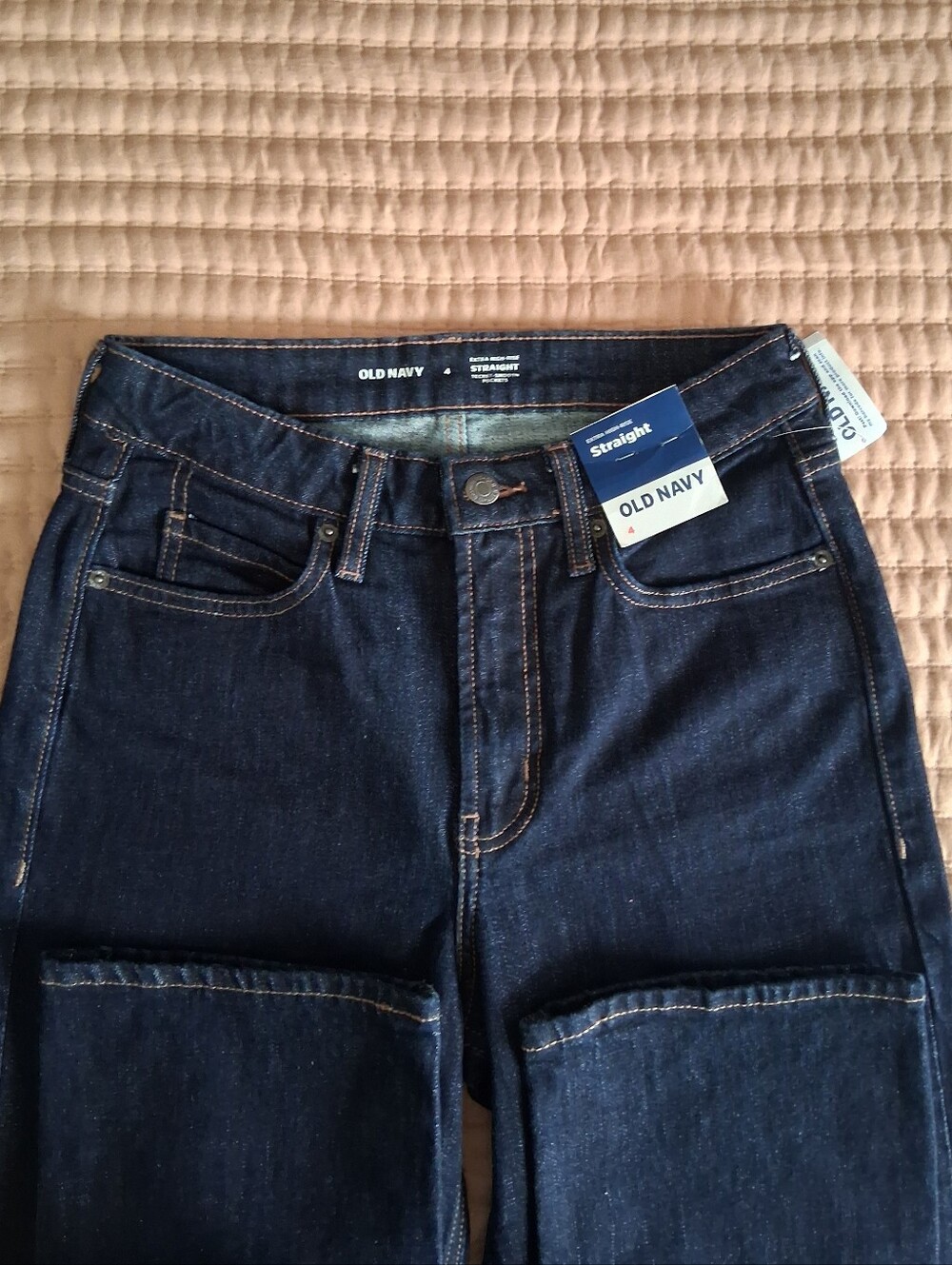 Old Navy Women's Dark Blue Straight Jeans Extra High Rise Sz 4 NWT